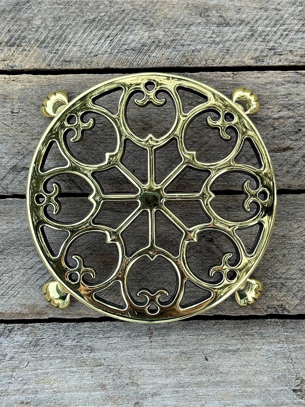 Vintage Baldwin Shelburne Museum Solid Brass Trivet 5” Ornate Footed